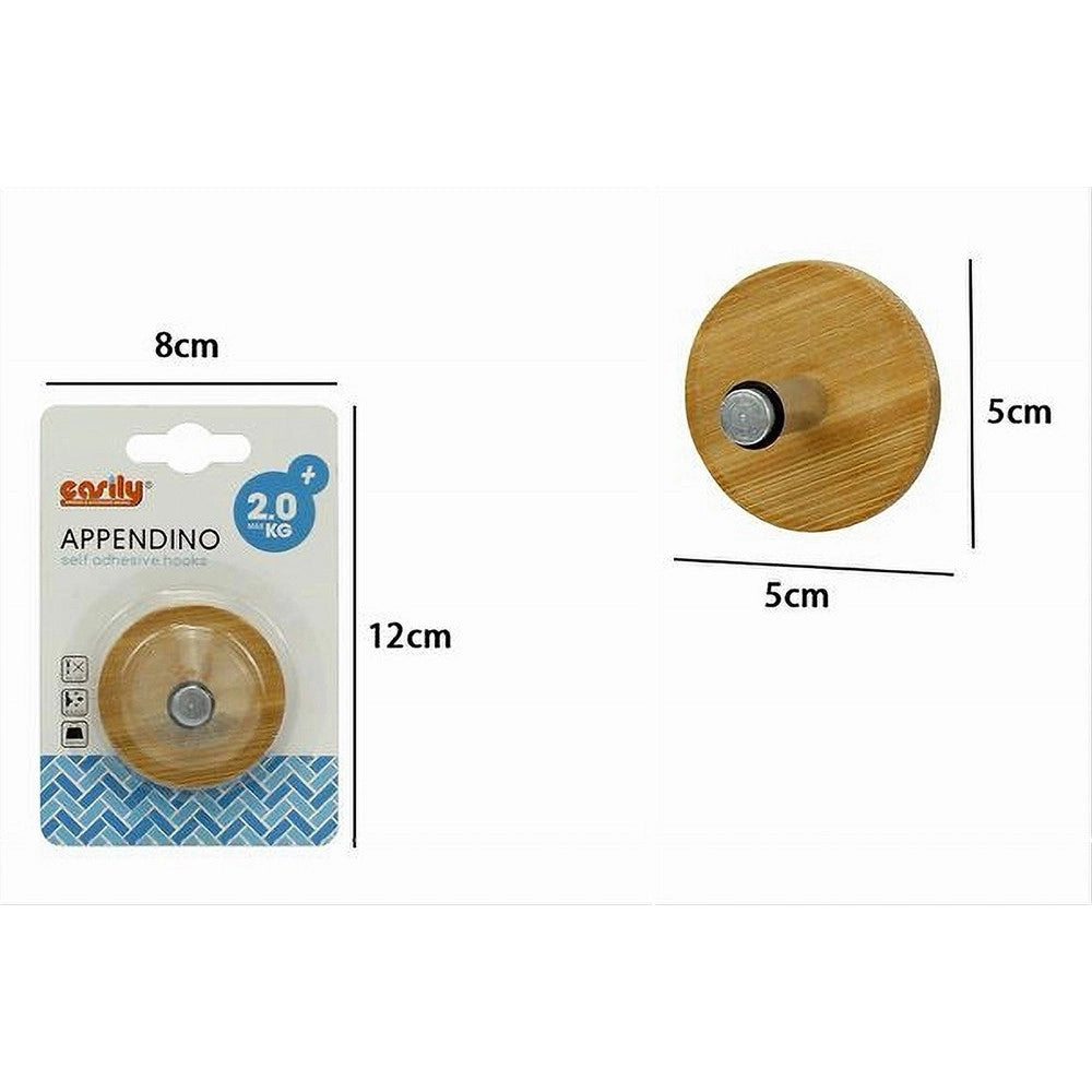 Trade Shop - Appendiabiti Appendino A Parete Metallo Legno 1 Posto Gancio Tondo Adesivo 79544 -