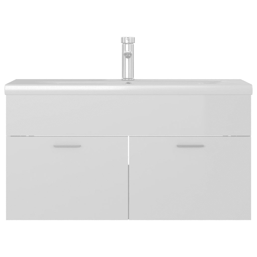 Mobile con Lavabo Integrat-Armadietto da Cucina-Lavandinoo Bianco Lucido in Legno Multistrato 522256