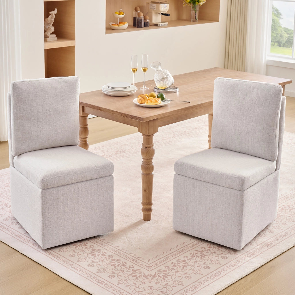 SEDIA da pranzo con contenitore e ruote, 49x49x92 cm, chenille grigio-beige