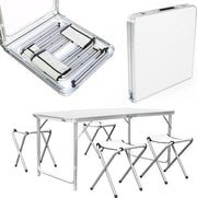 Set da tavola pieghevole - 1 tavola - 4 sedie alte - Outdoor - Campeggio - Bianco