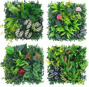 Decorazione per Muro con 4 Pannelli di Finto Verde, 25 x 25 cm, per Esterno (Modello Hybride 01)