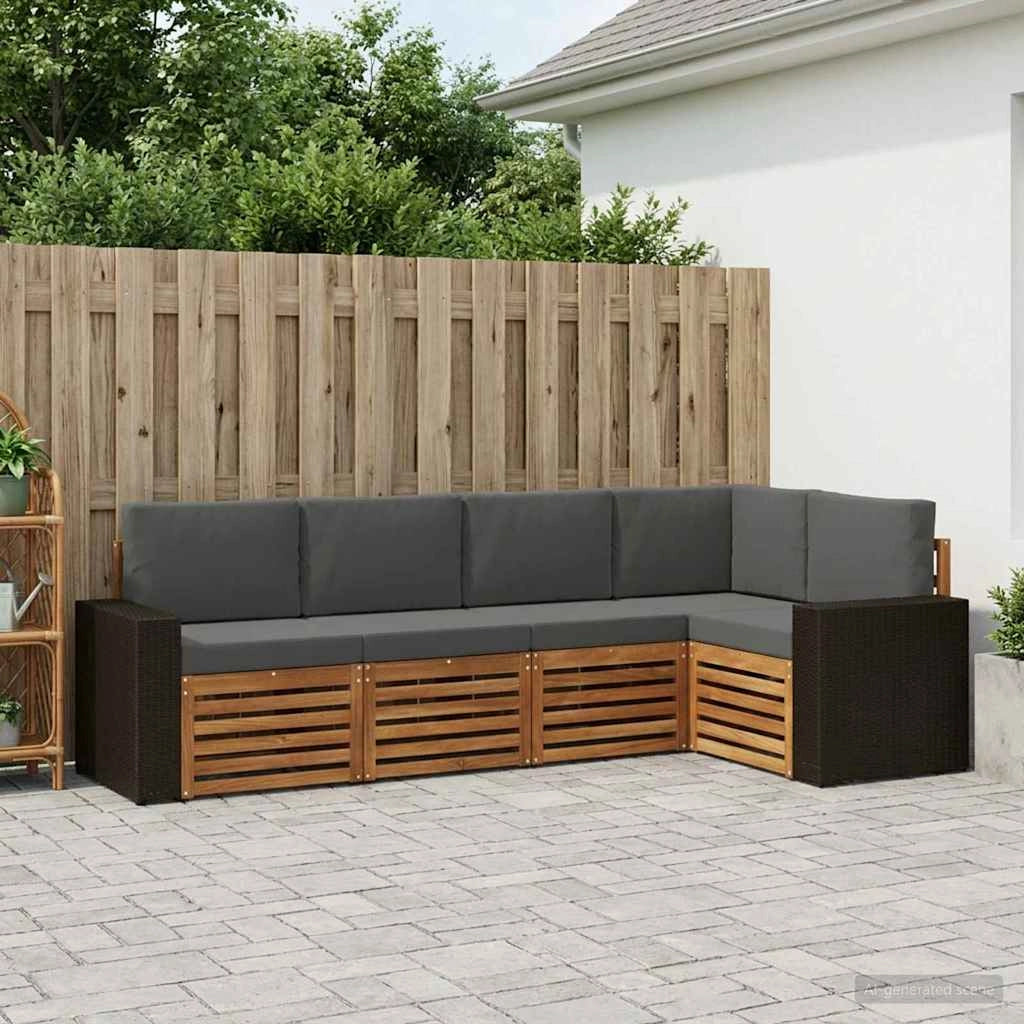 Set di divani da esterno 5 pz Naturale e Antracite Poliestere 3384363