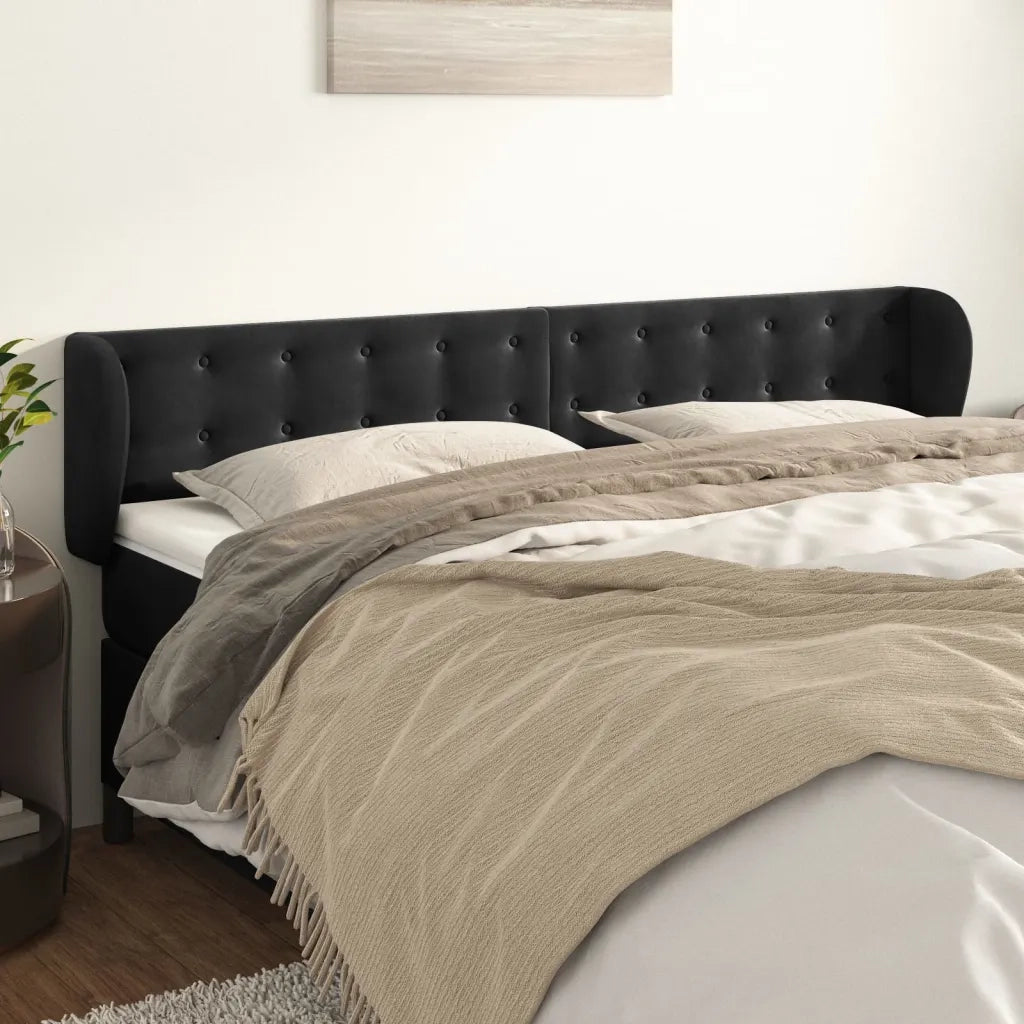 Testiera | Testata ad Orecchio Nera 203x23x78/88 cm in Velluto