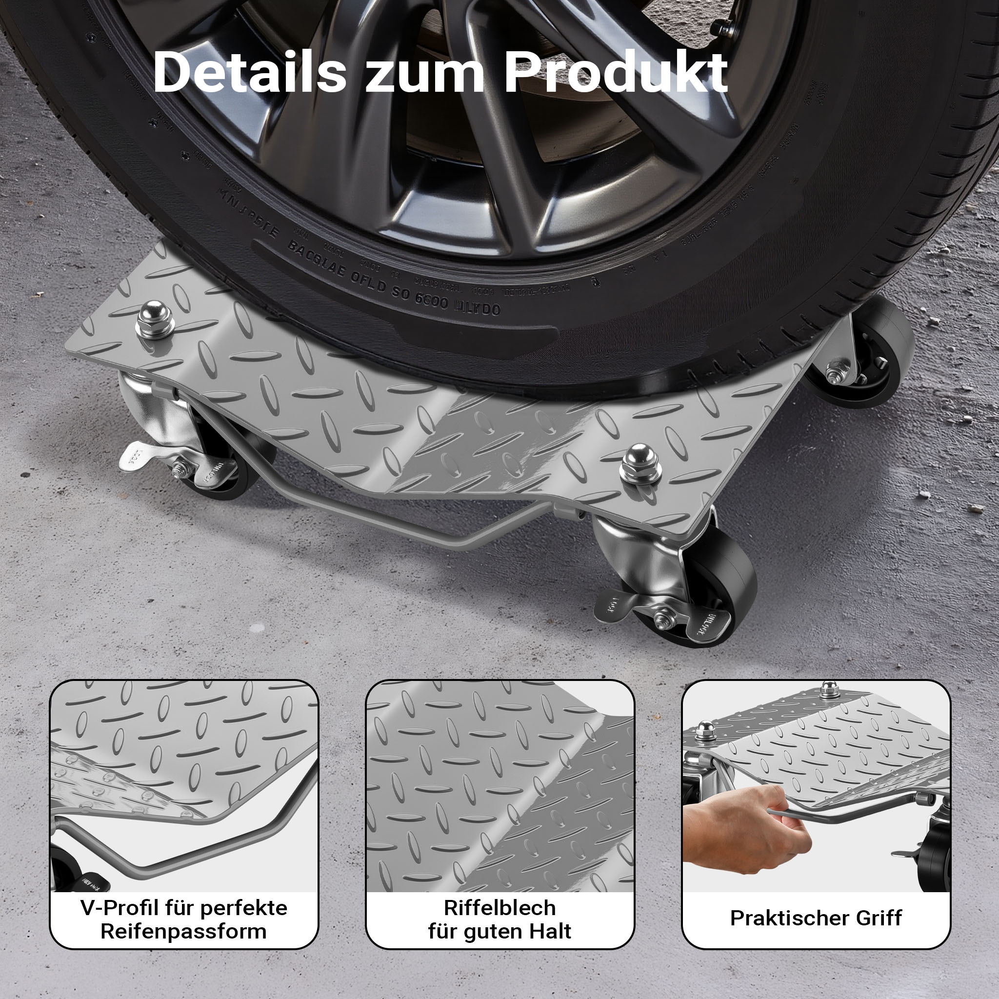 Carrello sottoruota sposta auto 2 pezzi Portata 680 kg l’uno Ausili di manovra Posizionatori