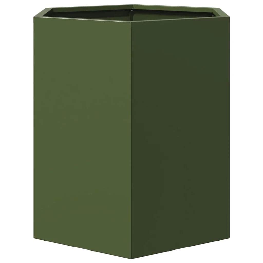 Fioriera rialzata per aiuole fioriere giardino terrazze set 2 olivo esagonale 46 x 40 x 45 cm acciaio verde 02_0039088