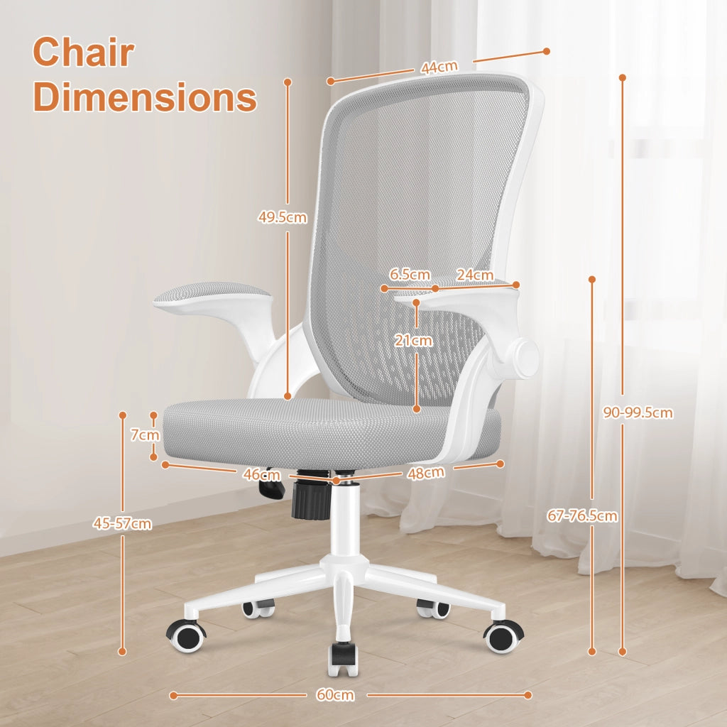 Sedia da ufficio con braccioli -  Sedia da ufficio ergonomica - con ruote - Sedia girevole regolabile in altezza - bianco-grigio