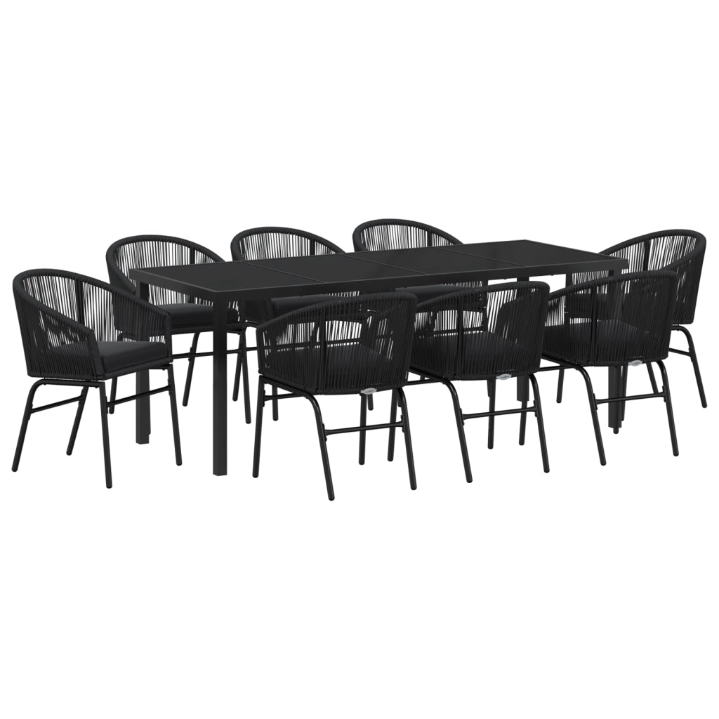 Set da Pranzo da Giardino 9 Pezzi Nero Rattan Polimerico