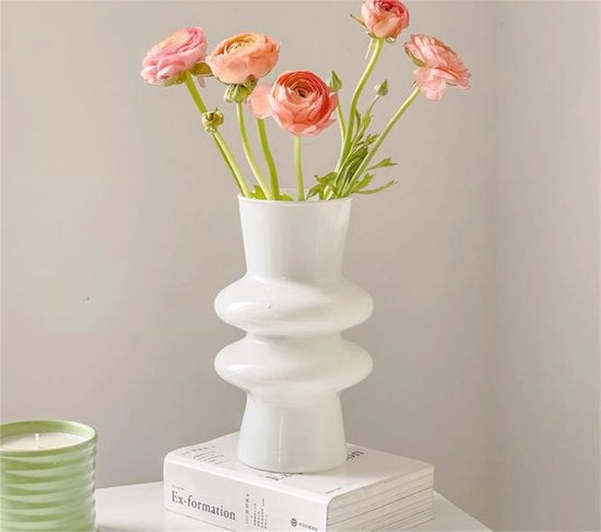 Vasi da tavolo in vetro, 20 cm alti, quattro strati di vetro, vasi da fiori con bolle, decorativi per arredamento domestico, vasi di vetro bianchi decorativi, vasi da tavolo per matrimoni, regalo di benvenuto per casa