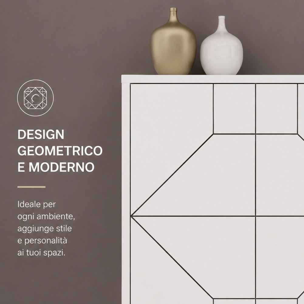 Madia con 6 Ante Credenza Design Geometrico Moderno in Legno 184x77 cm Bianco