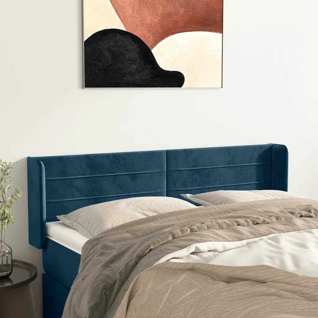 Testiera | Testata ad Orecchio Blu Scuro 147x16x78/88 cm in Velluto