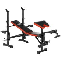 Panca Multifunzione Regolabile con Supporto per Bilanciere, in Acciaio e Plastica, 175x139x127 cm, Rosso e Nero