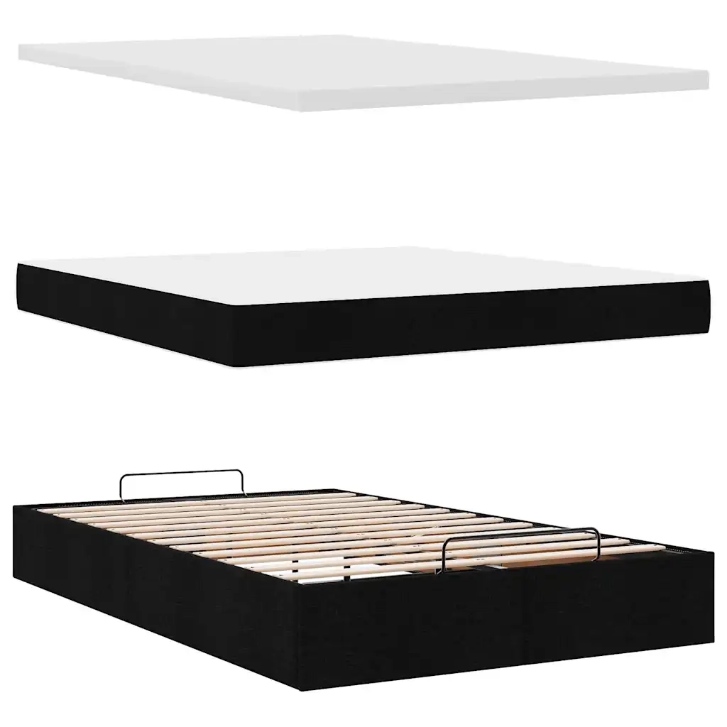 Struttura Letto Pouf con Materasso Nero 120x200 cm in Tessuto 3311101