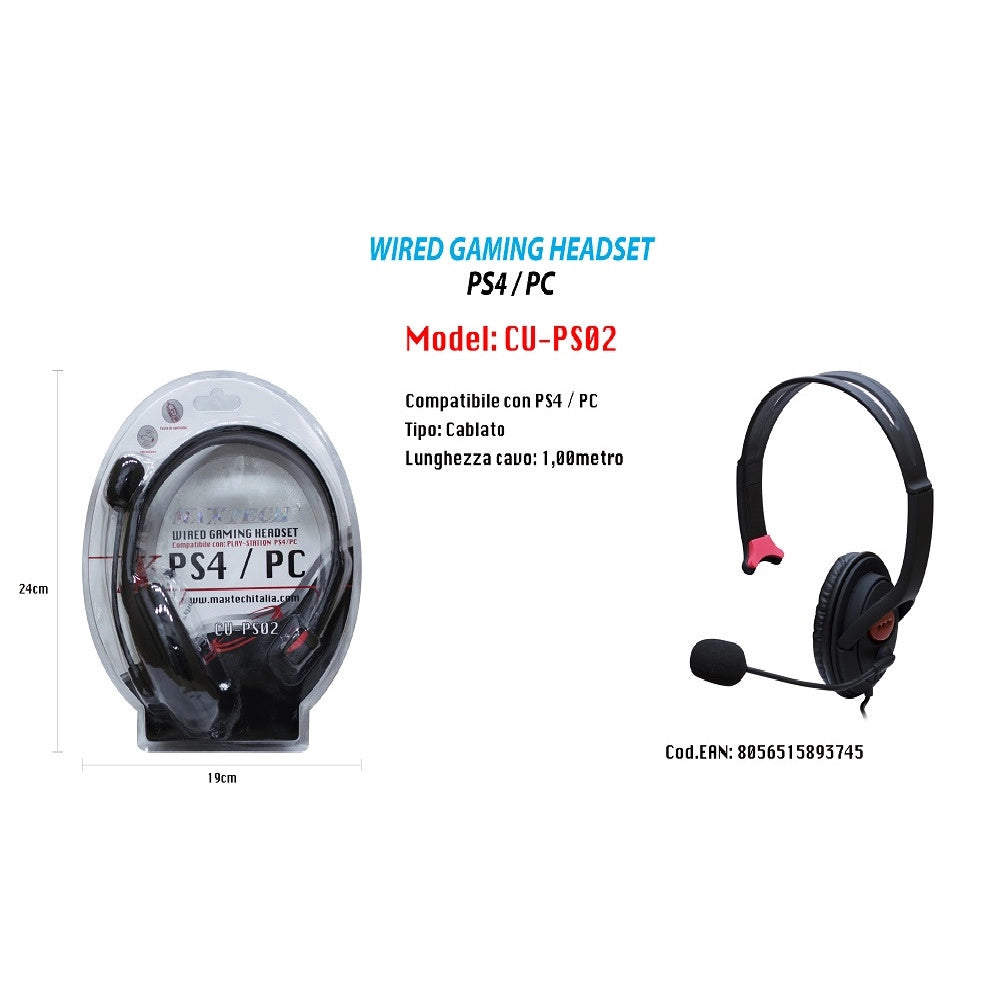 Trade Shop - Cuffie Compatibili Monocuffia Gaming Con Microfono Ps4 / Pc Maxtech Cu-ps02 -