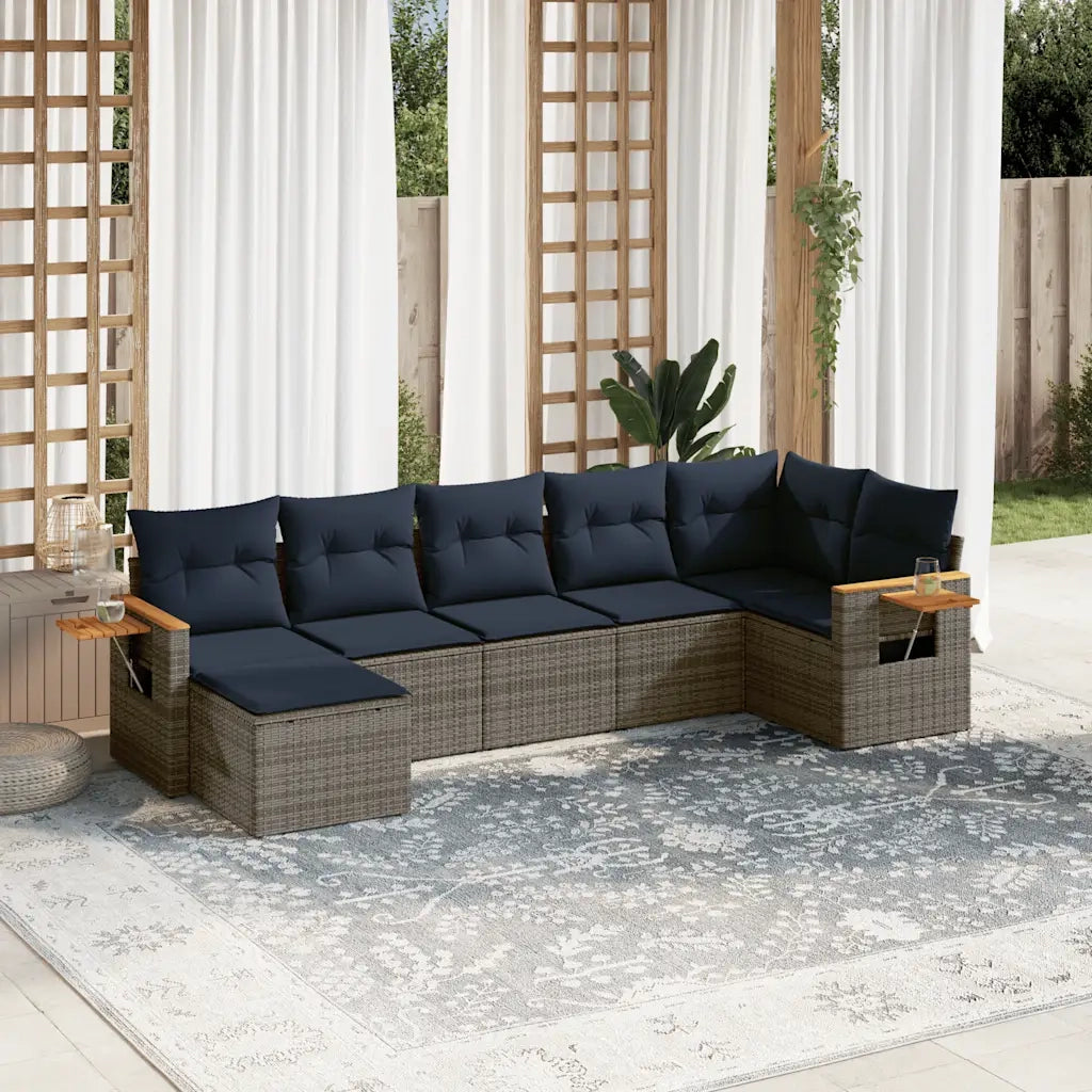 Set Divani da Giardino 7 pz con Cuscini Grigio in Polyrattan 3227034