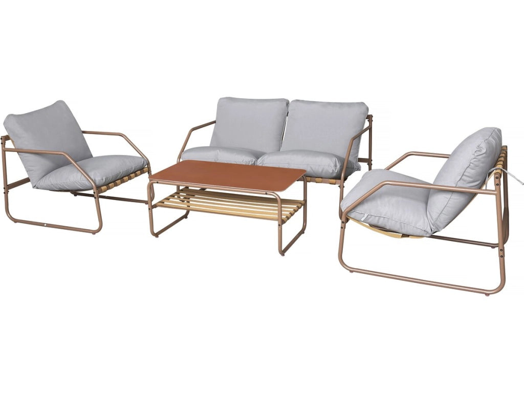 Set di mobili da giardino in metallo "Sora" con cuscini - 4 posti - Terracotta