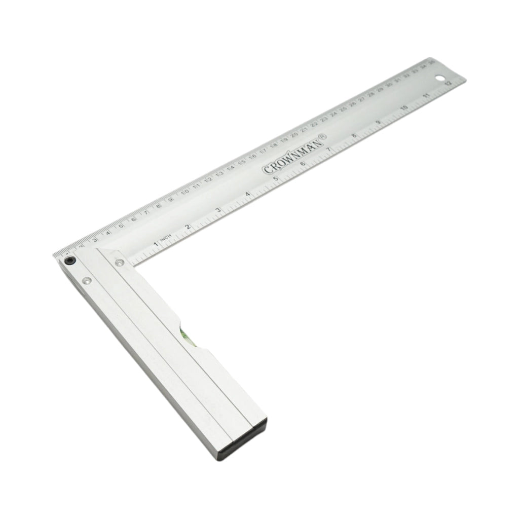 Squadra da falegnameria con livella professionale, 350mm (14 pollici), manico in alluminio, righello in acciaio inox, Crownman