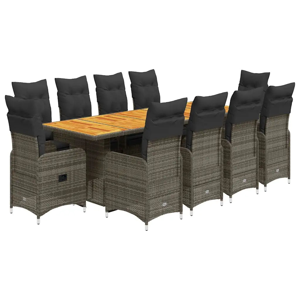 Set BistrÃ² da Giardino 11 pz con Cuscini in Polyrattan Grigio