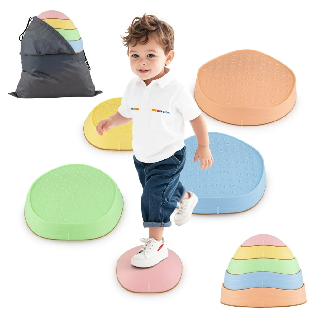Set di 5 pietre d'equilibrio 33 x 8,5 cm antiscivolo con moderna borsa di trasporto per lo sviluppo in PP macaron 20_0018416