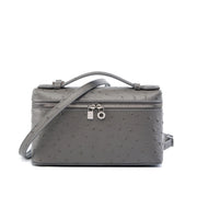 Borsa per il trucco da donna in vera pelle, utilizzabile a tracolla o a spalla, colore grigio.