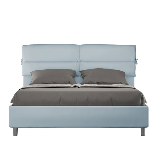 Letto Matrimoniale 160x210 cm con Rete e Contenitore con Testata e Alzata Comoda Imbottito in Microfibra Nandy Azzurro