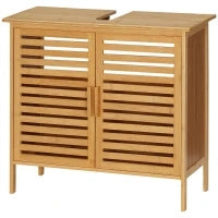 kleankin Mobile Sottolavabo Bagno in Bambù Mobile Sottovasca 2 Porte, 66 x 29 x 61,5 cm