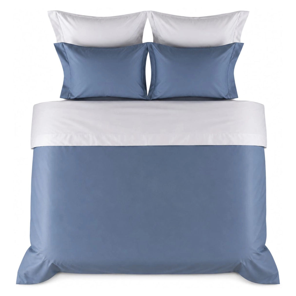 Rositene, set Completo Letto Matrimoniale in Percalle, blu Polvere