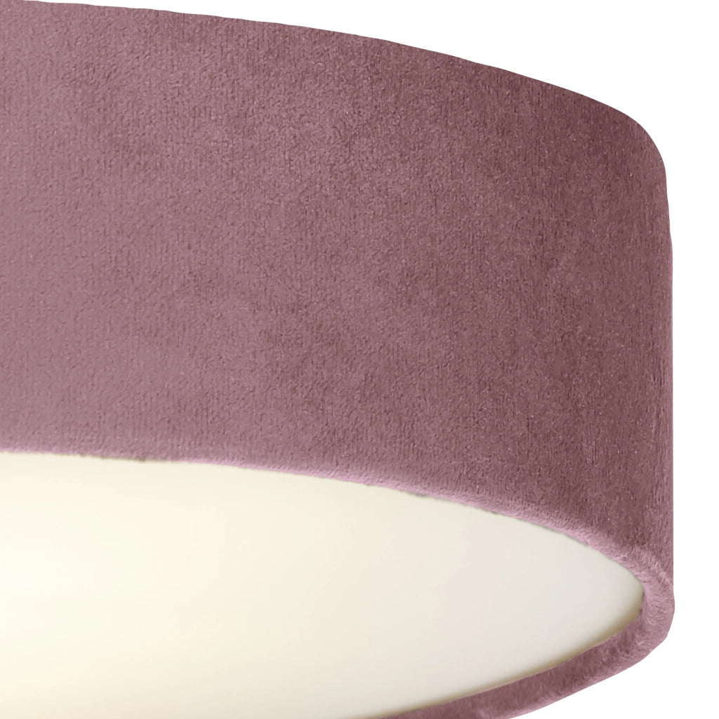 Plafoniera Contemporanea Tamburo Acciaio Rosa Tessuto Bianco 2 Luci E27