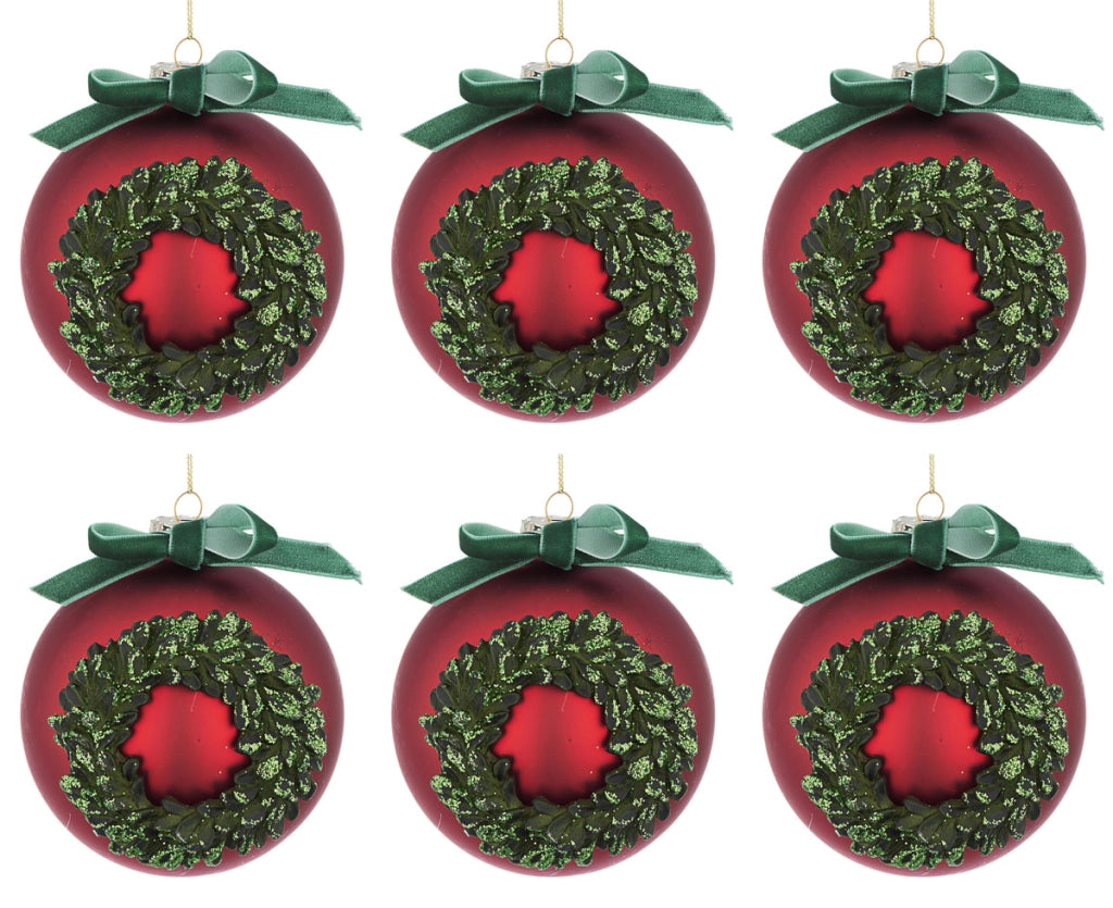 Palle di Natale in Vetro Rosso con Fiocco Verde Palline Addobbi per Albero Diametro: 80 mm
