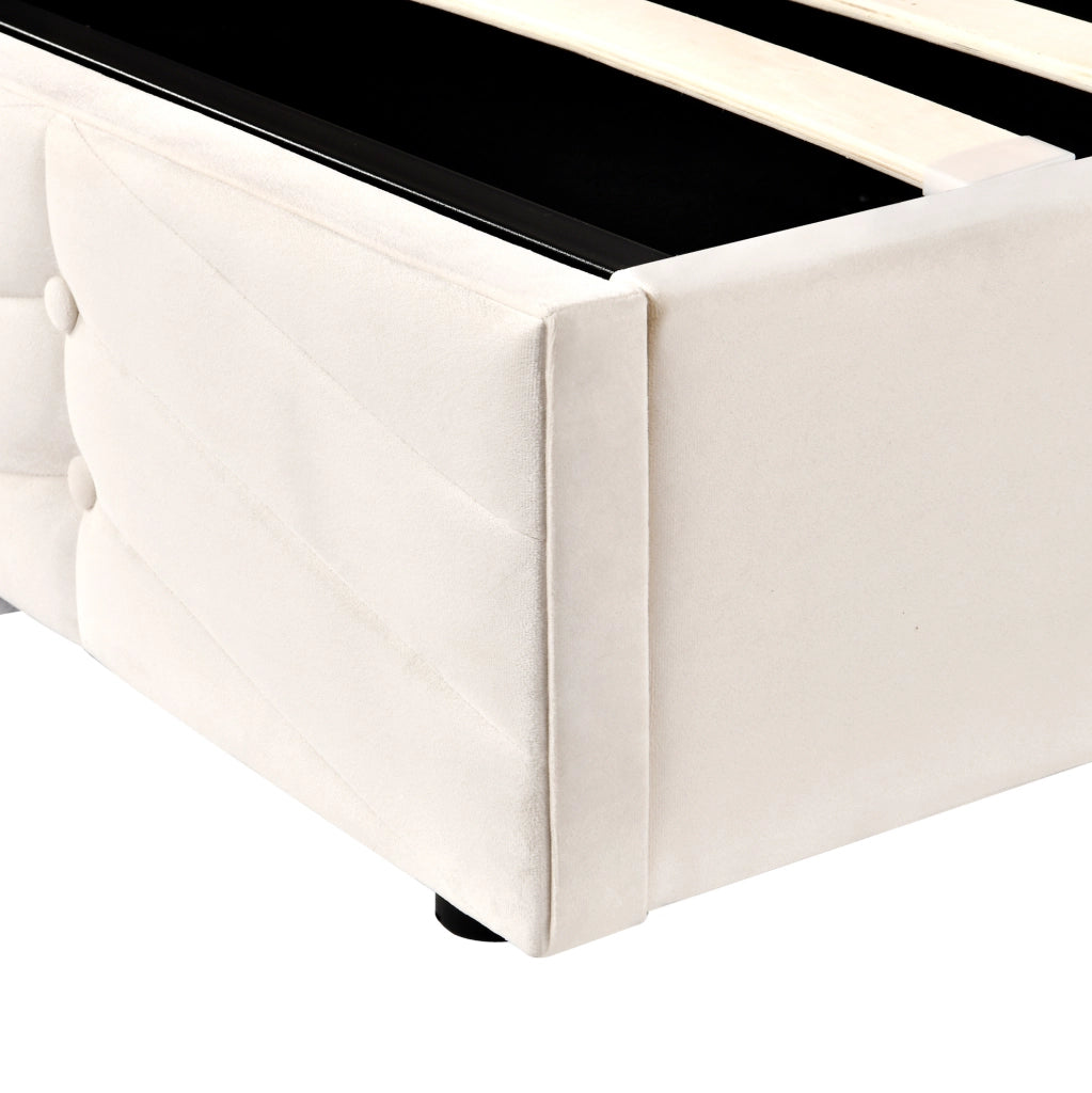Letto imbottito 140x190 cm in velluto beige con rete a doghe