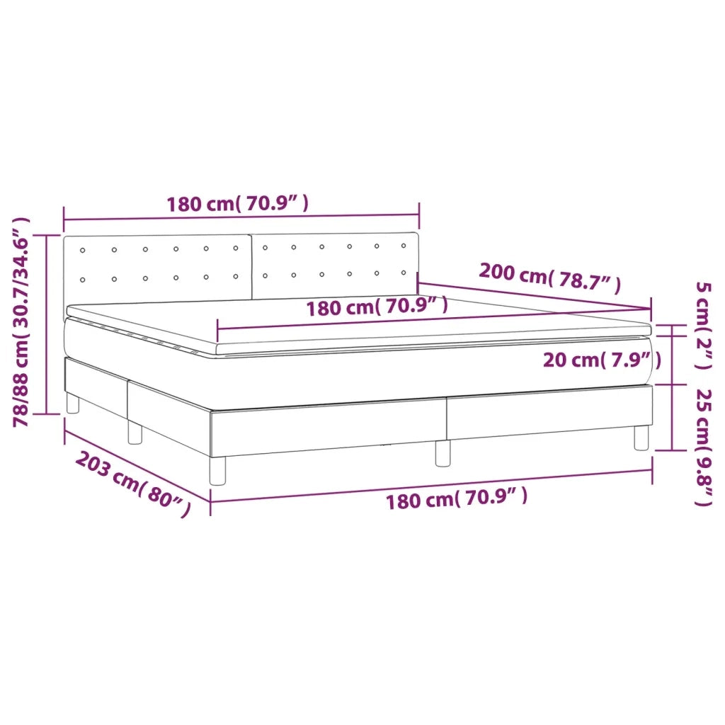Letto a Molle con Materasso e LED Rosa 180x200 cm in Velluto 3134662