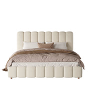 Letto Contenitore 180x200 cm; Letto Matrimoniale - Contenitore idraulico; in Velluto Beige