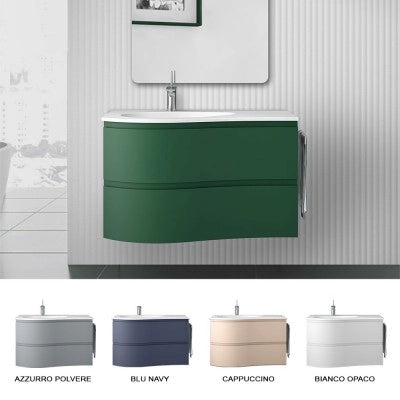 Mobile bagno sospeso 90 cm Melody verde bosco con vasca a sinistra