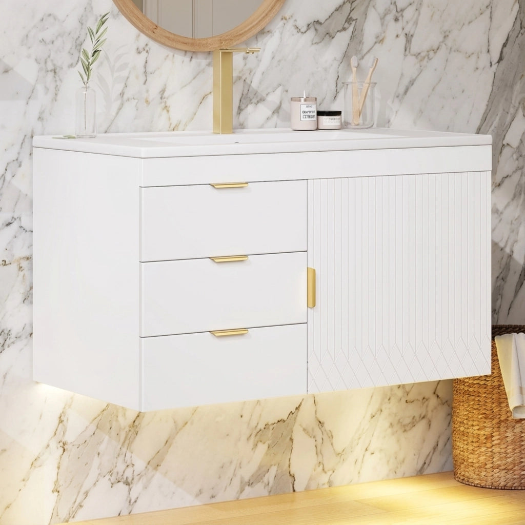 Mobile sottolavabo con 2 cassetti; LED e app - per bagno - 77×47×51 cm - bianco