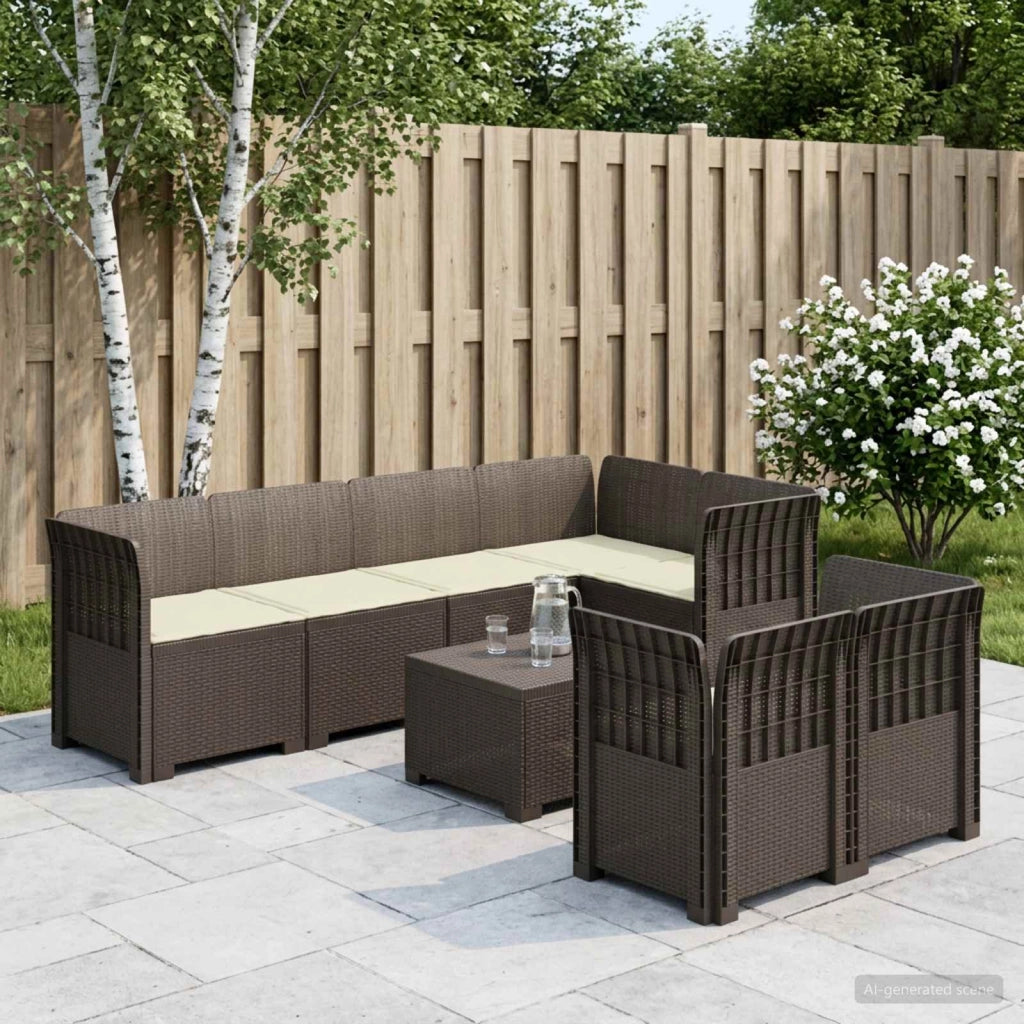 Divano 7 Posti da Giardino con Cuscini Aspetto Rattan PP 3444154