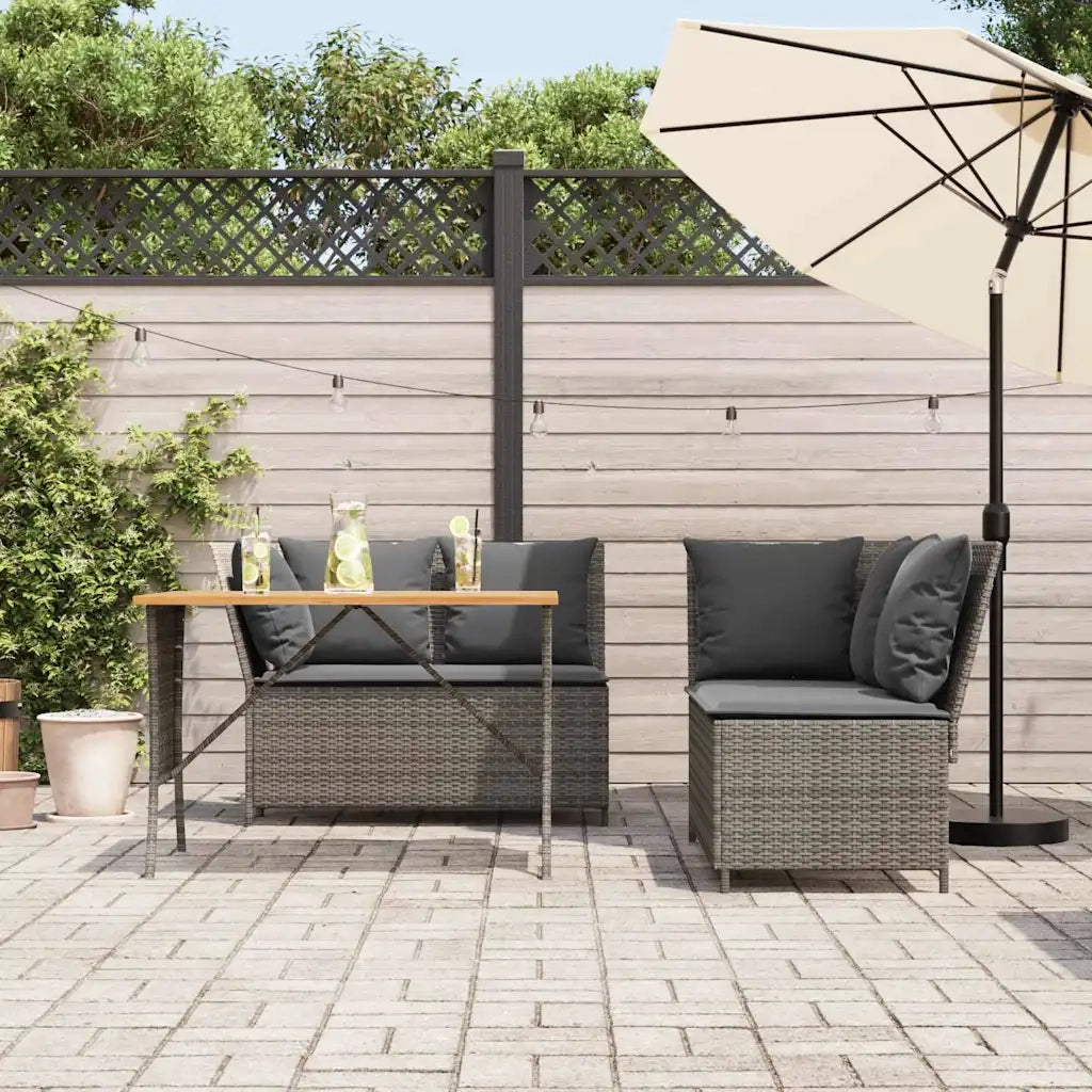 Set Divani da Giardino 3 pz | Set Salotto da Giardino con Cuscini Grigio in Polyrattan