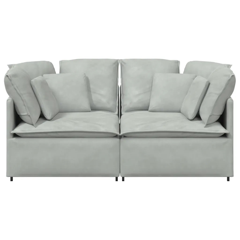 Divano Modulare con Cuscini in Velluto Grigio Chiaro 3321249
