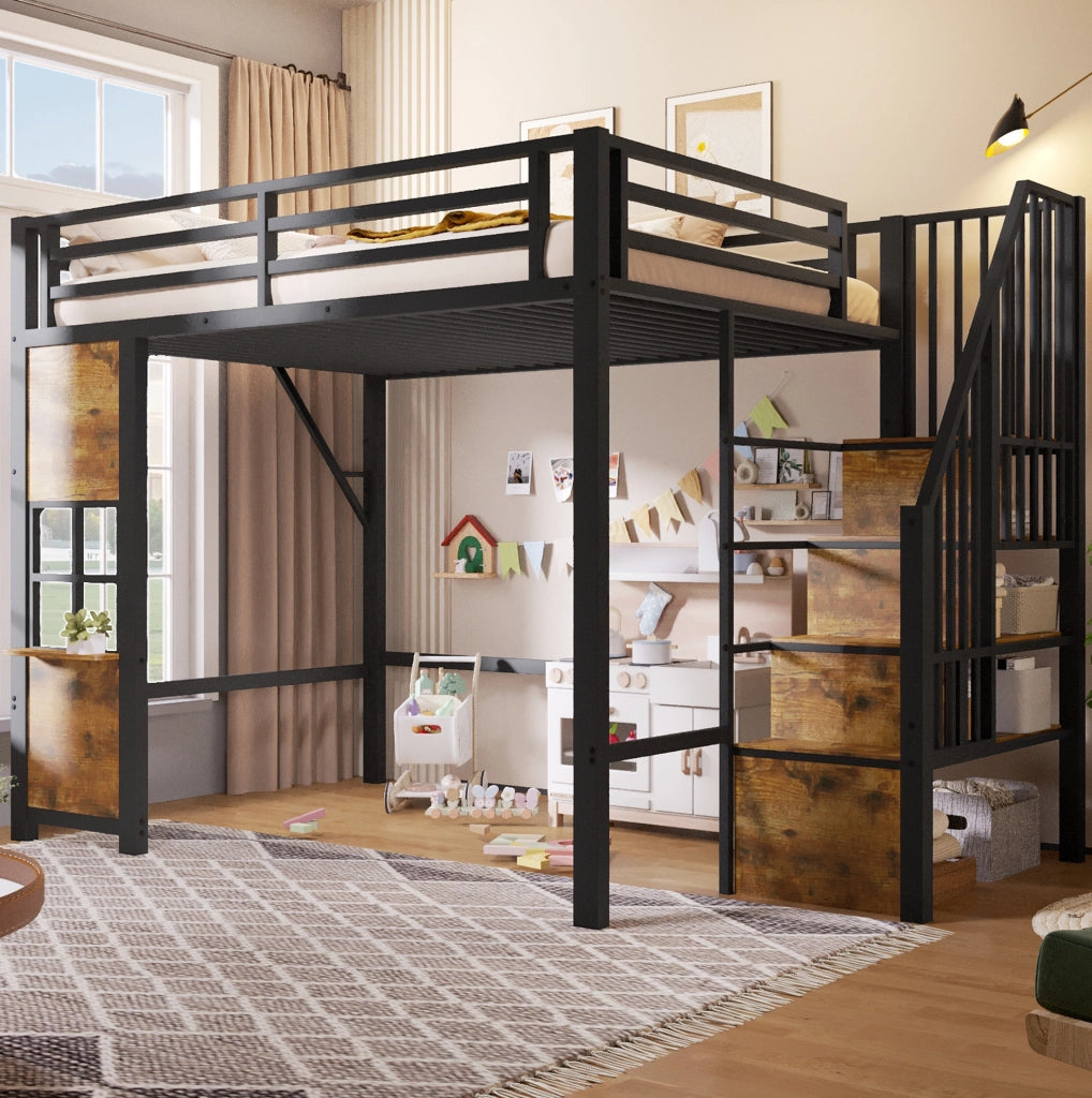 Letto a soppalco 140x200 cm con scala contenitore e area gioco, nero