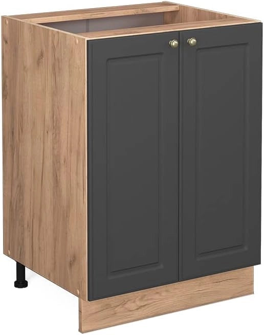 Mobiletto base cucina Fame-Line, Antracite-oro, 60 cm senza piano di lavoro, per la combinazione con altri moduli della serie Fame-Line
