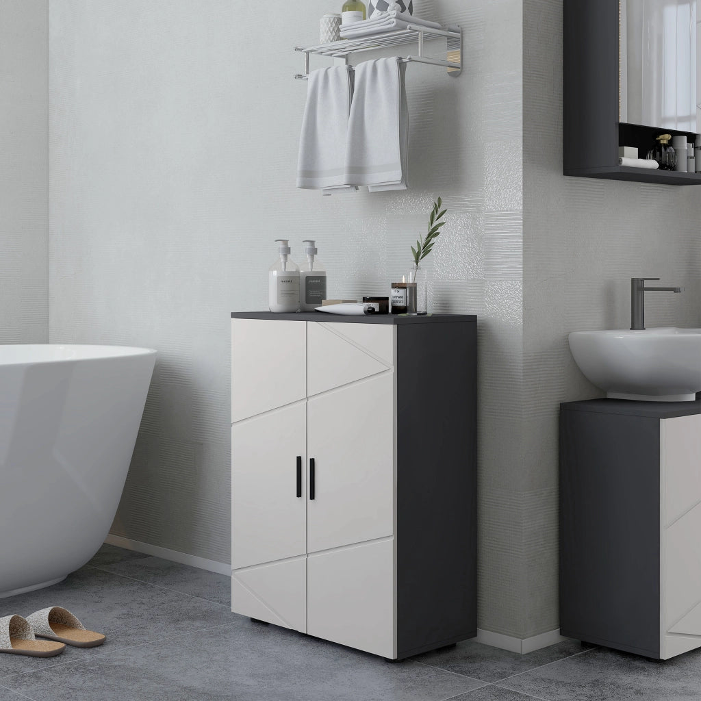 EasyComfort Mobiletto Bagno 2 Ante in Legno con 3 Ripiani e Chiusura Ammortizzata, 60x30x82cm, Grigio