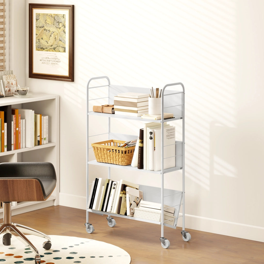 Libreria con 3 Ripiani e Ruote ¨C zephmum ¨C Bianco 69x26x108 cm