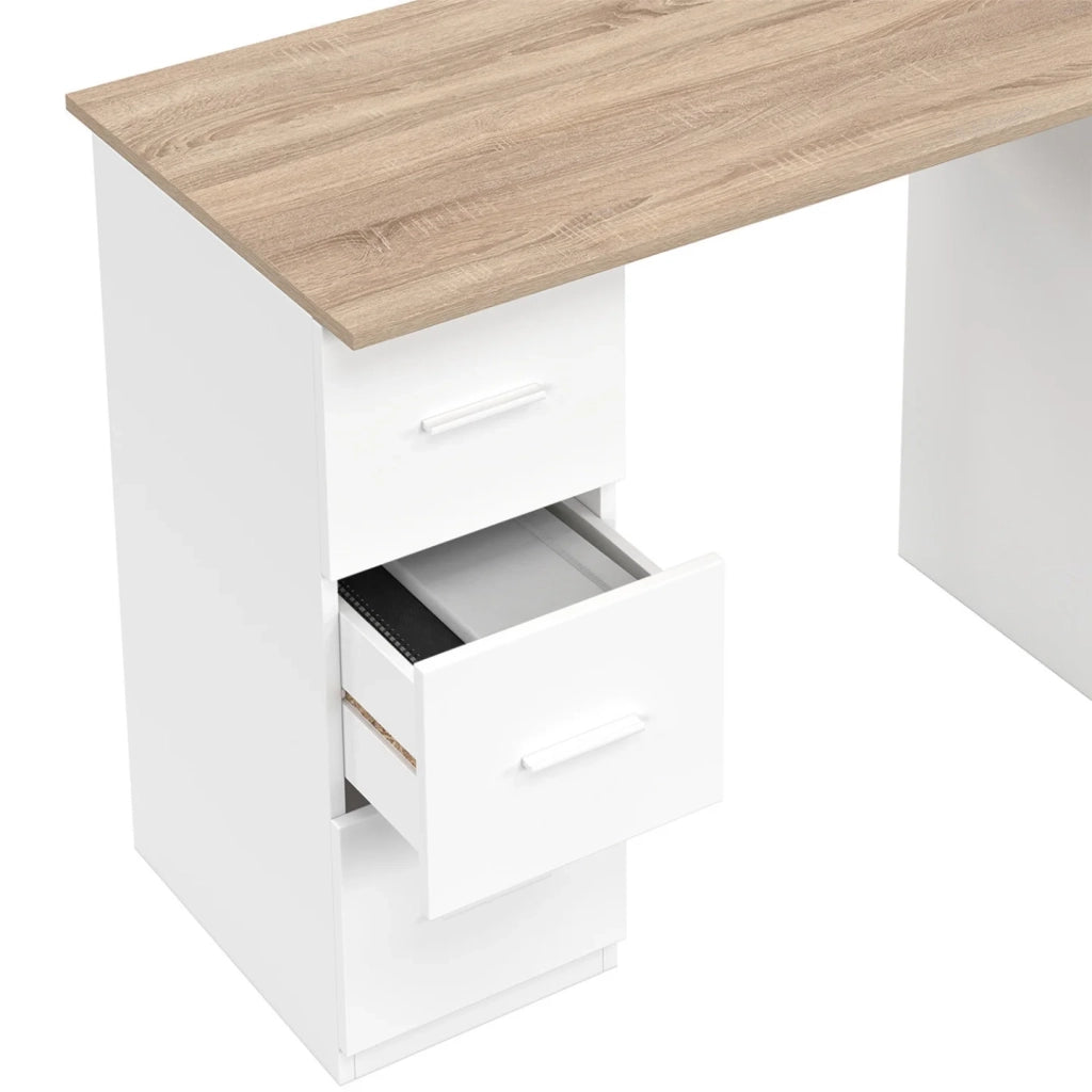 IDMarket - MAE Scrivania dritta a 3 cassetti con anta in legno e armadio bianco