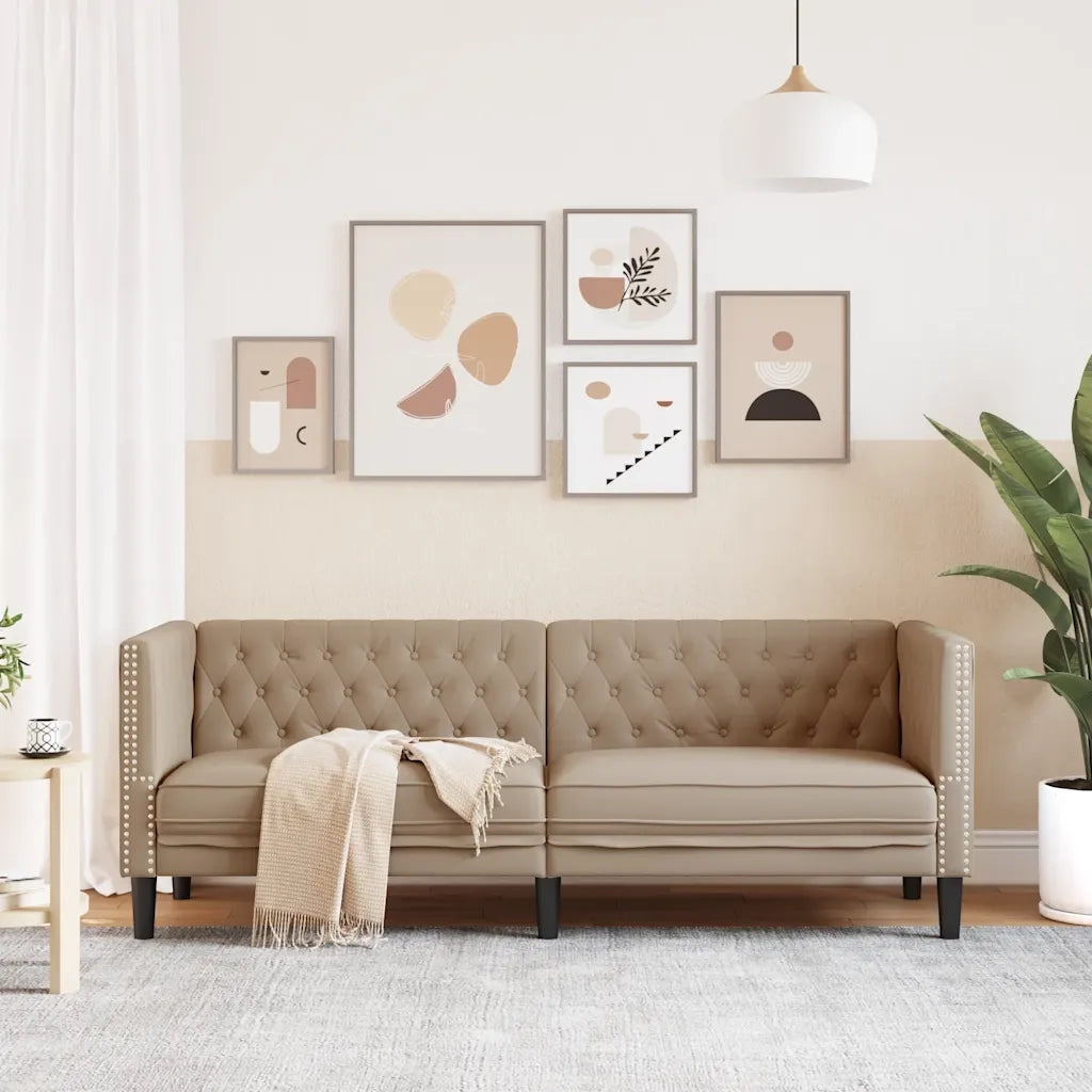 Divano Sedia-Poltrona Chesterfield a 3 Posti Cappuccino in Similpelle