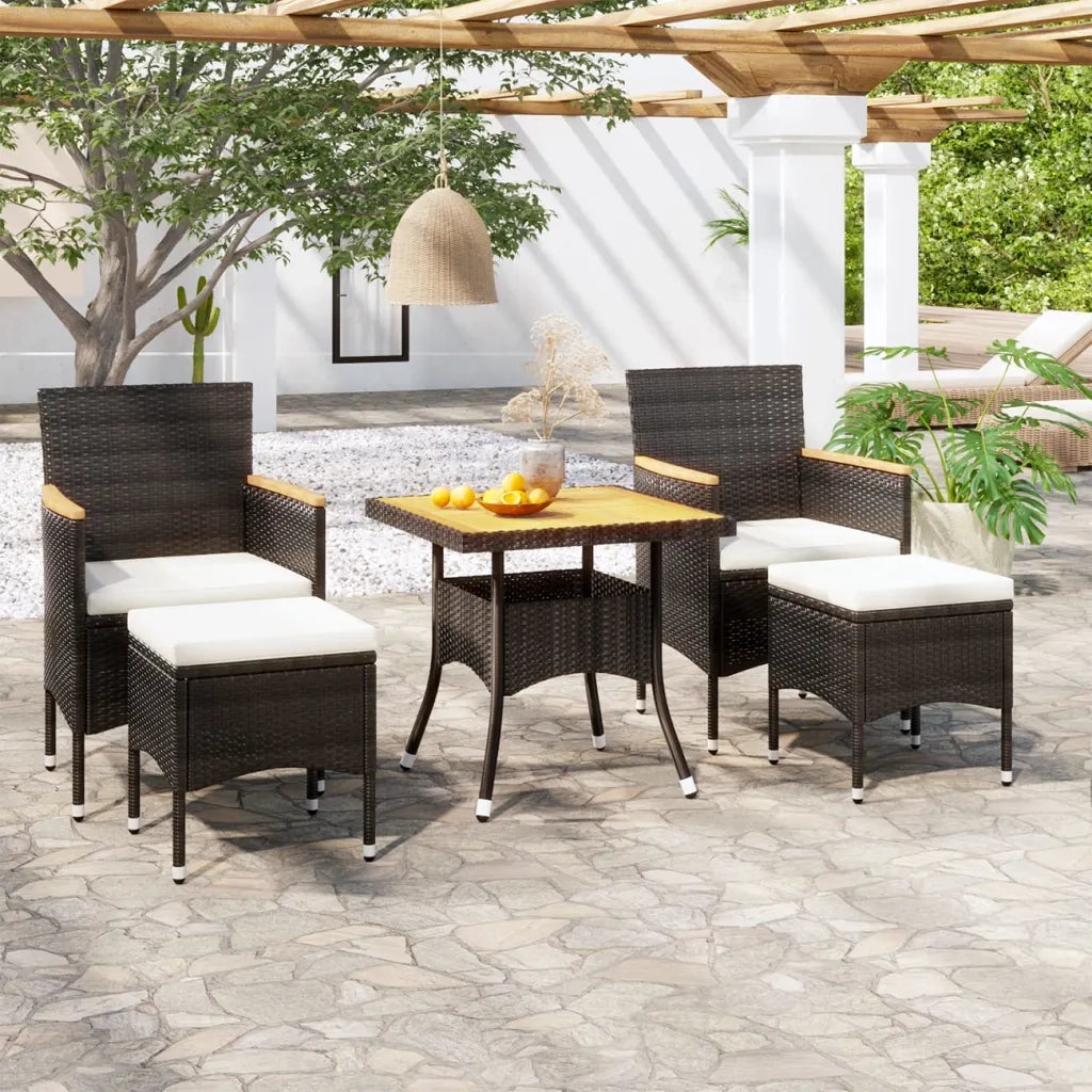 Set Mobili da Pranzo per Giardino 5 pz | Set Salotto da Giardino Polyrattan e Acacia Nero
