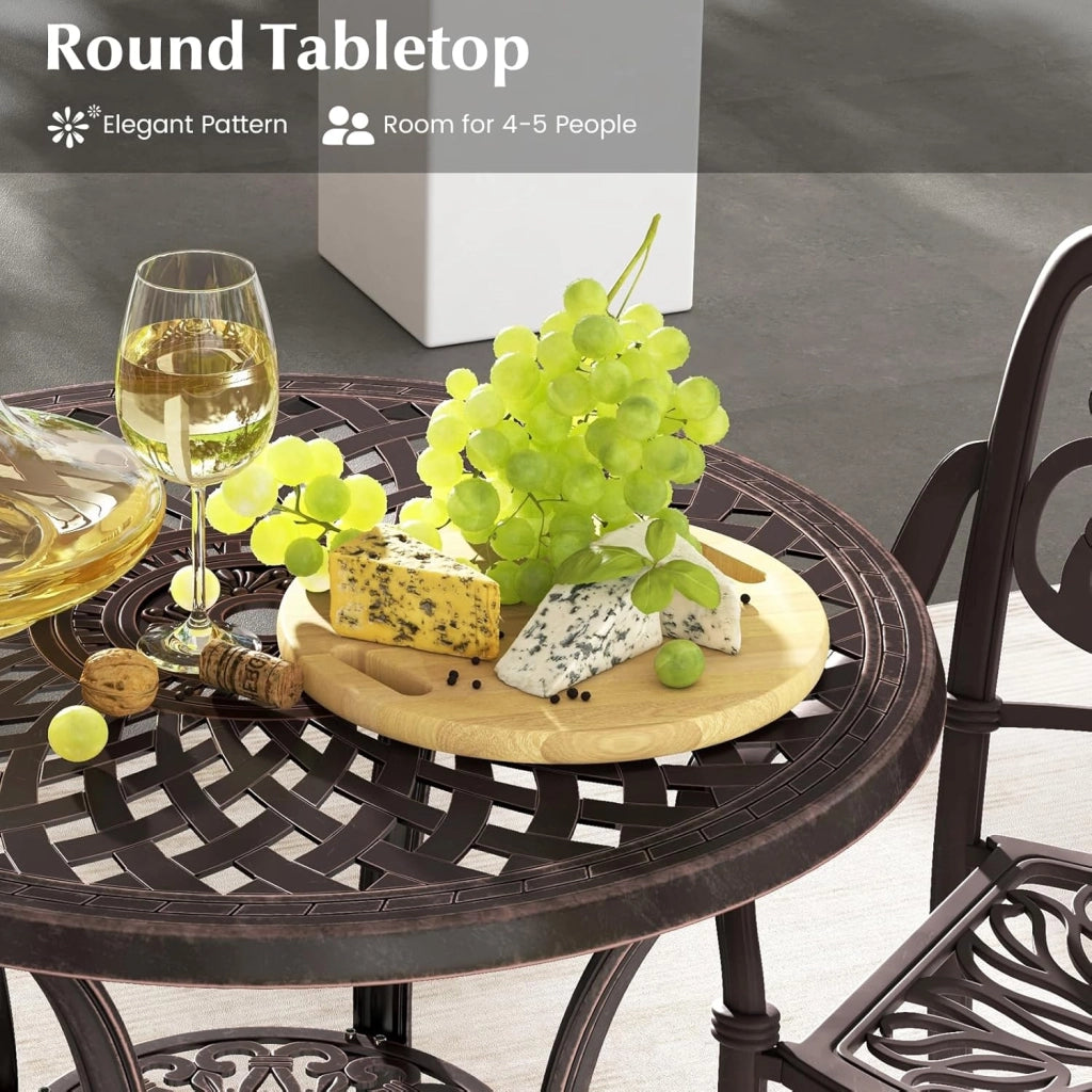 Tavolo da giardino rotondo da balcone φ79 cm, con foro per ombrellone φ5 cm e ripiano inferiore, in alluminio pressofuso, resistente alle intemperie, tavolino da pranzo, tavolino da caffè per