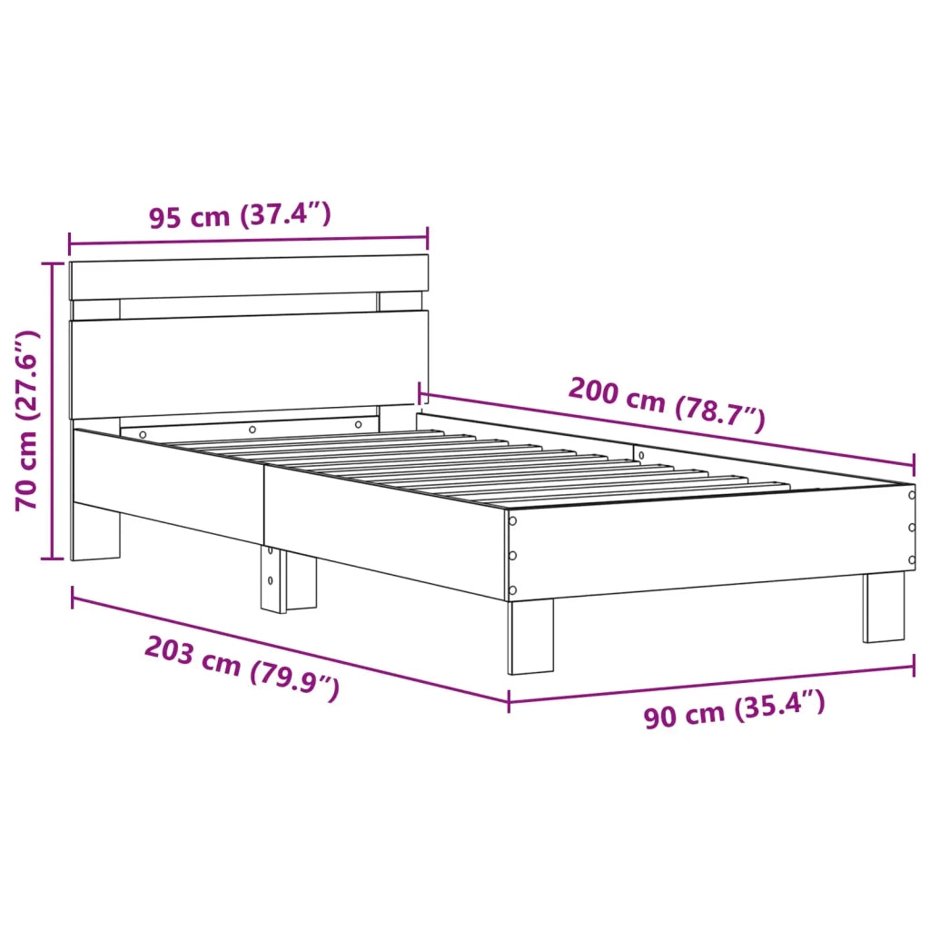 Struttura del letto Rovere Nero 90 x 200 cm Legno multistrato 863797