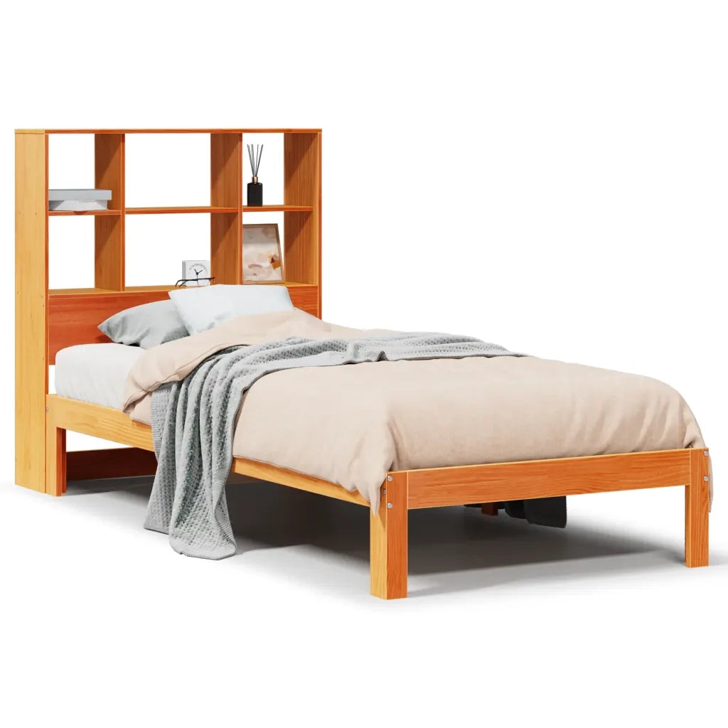 Letto Libreria senza Materasso-Struttura Letto con contenitore Marrone Cera 100x200 cm in Pino 430473