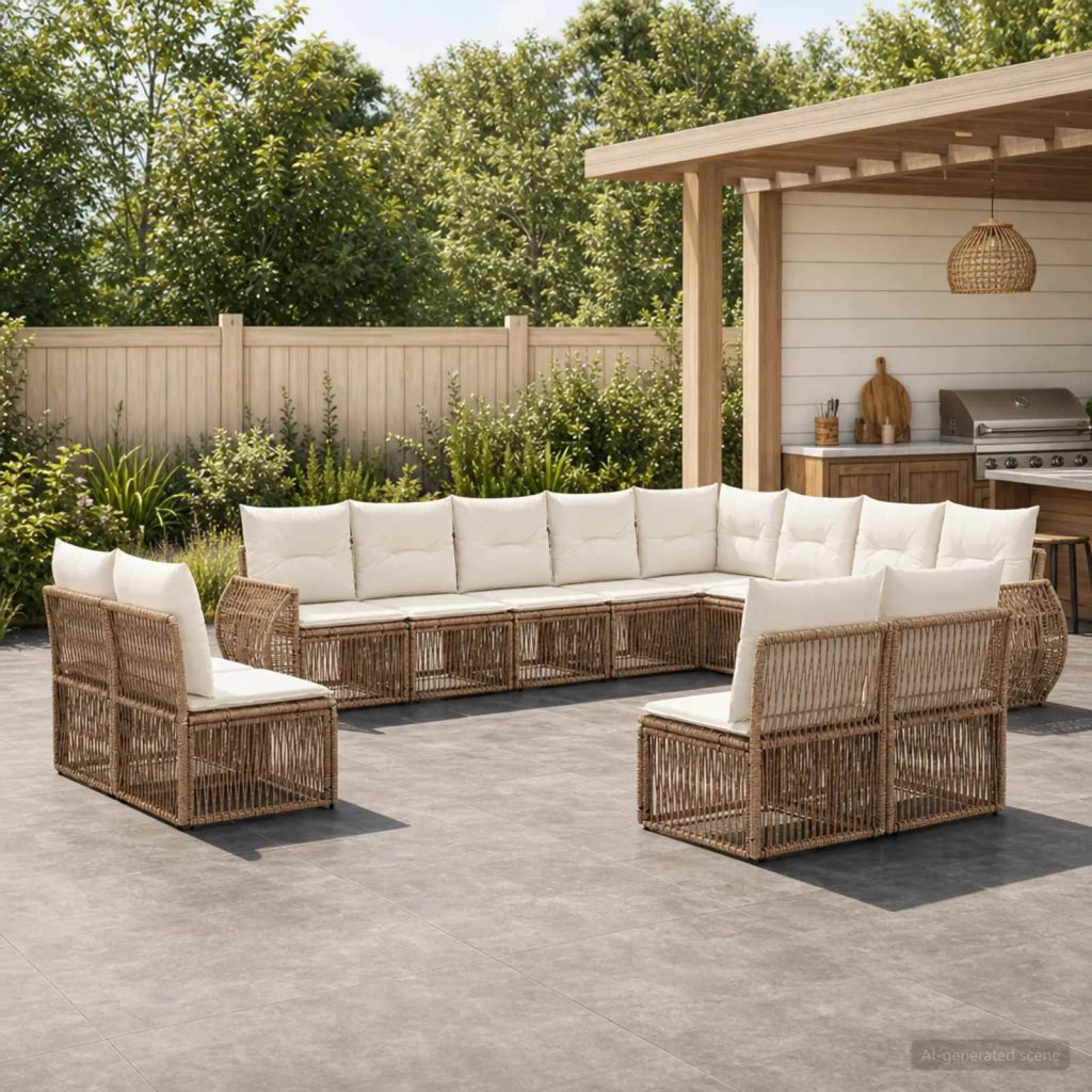 Set Divano da Giardino 12 pz Beige e Bianco Crema polyrattan 3435576