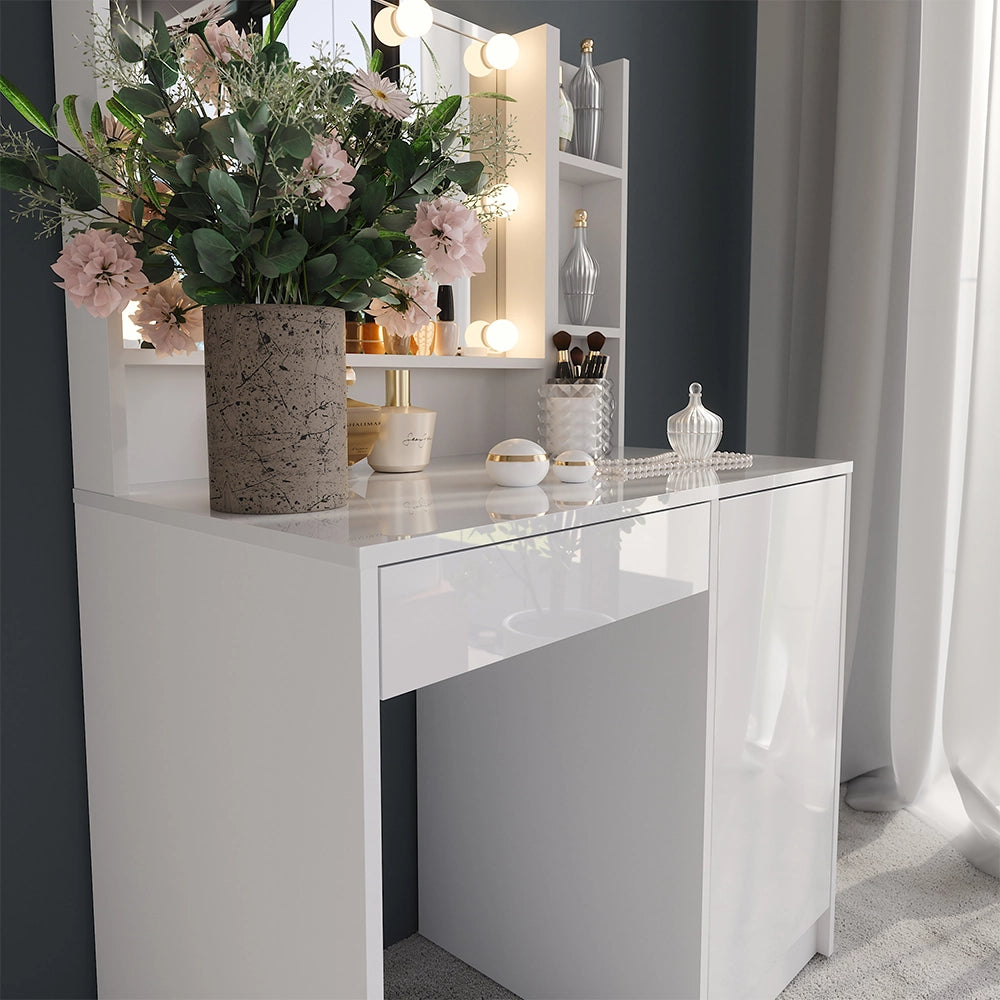 Vicco Tavolo da toeletta Bianco/bianco lucido 89.8 cm 4 parti