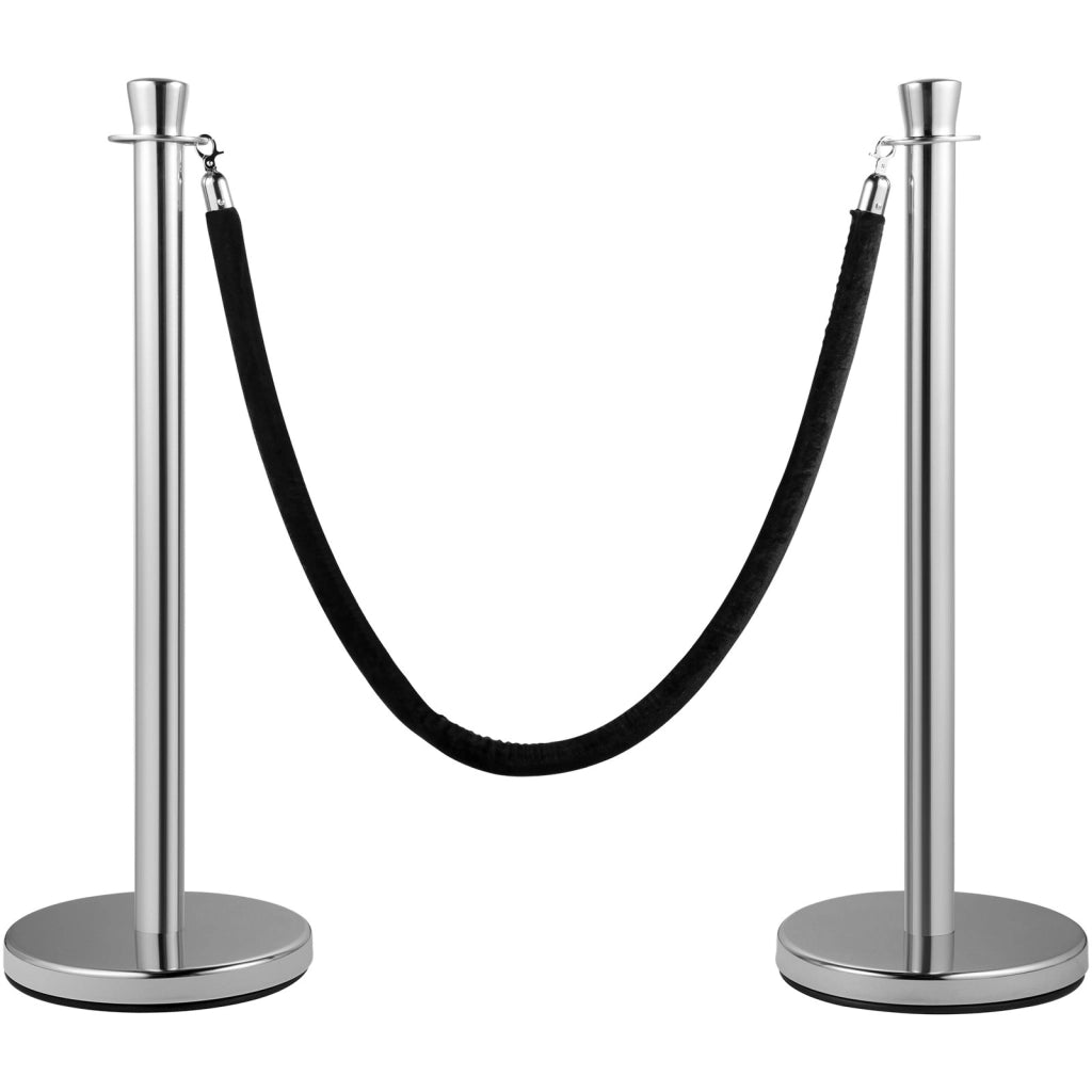 Set di 2 pezzi Set di candelieri, Set di barriera con corda in velluto 1,5 m, Barriera per controllo folla argentata con robusta base in cemento e met