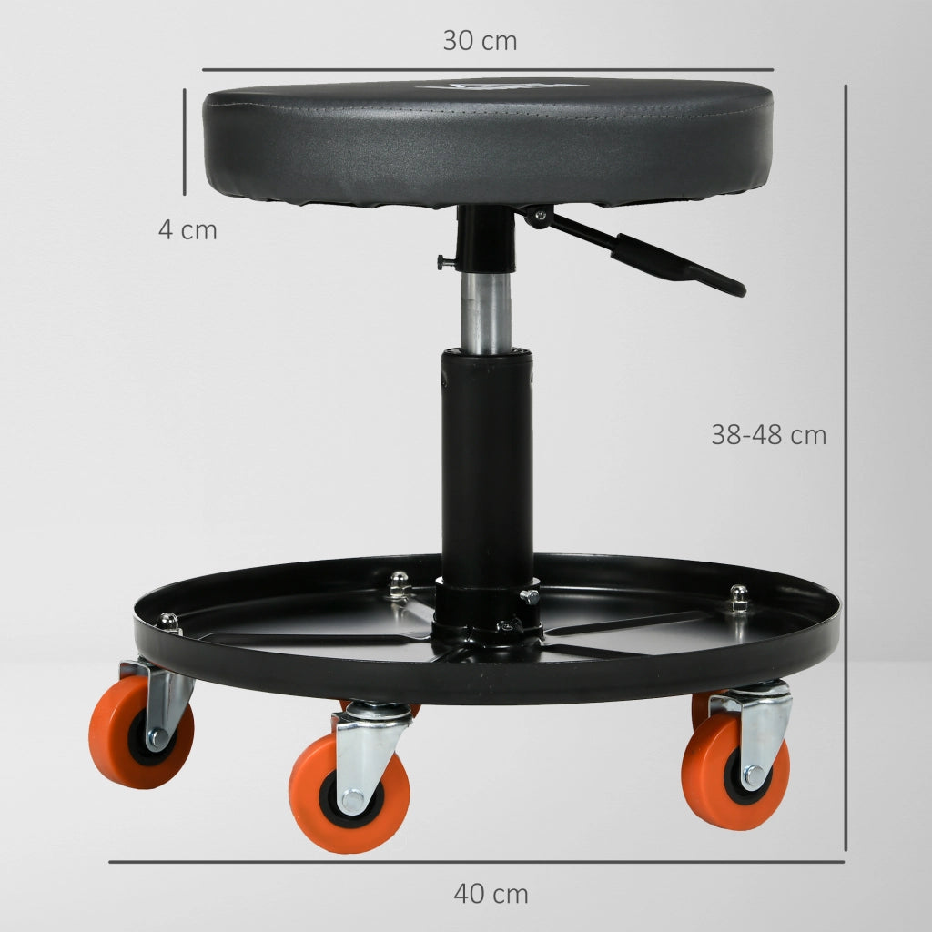 Sgabello da Officina con Ruote e Porta Attrezzi ¨C Zephmum ¨C Nero, ?40x25-48cm